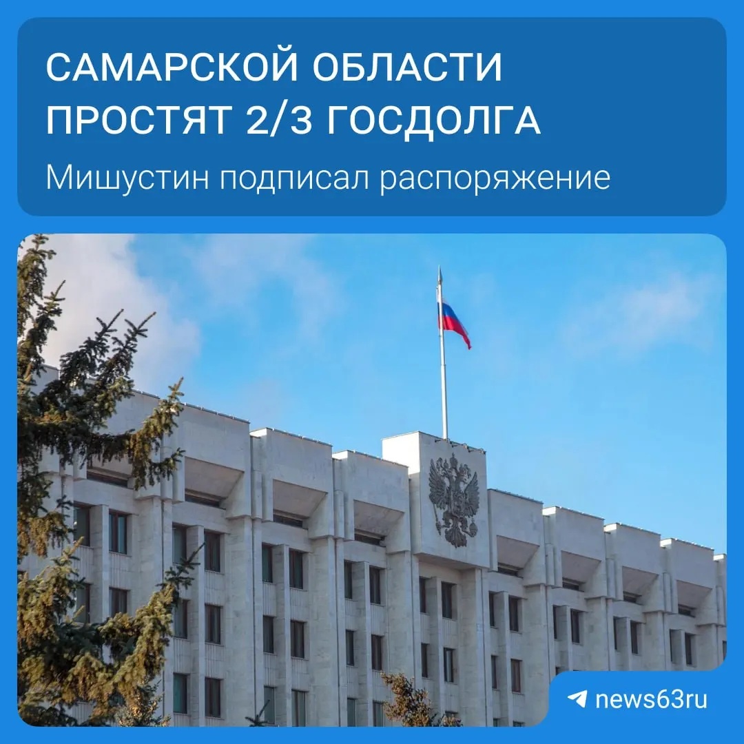 Правительство распорядилось списать долг Самарской области в размере 20,8 млрд рублей. Это часть списаний для 21 региона общей суммой свыше 114 млрд рублей; средства будут освобождены и направлены на дороги, соцпрограммы и инфраструктуру в течение пяти лет.