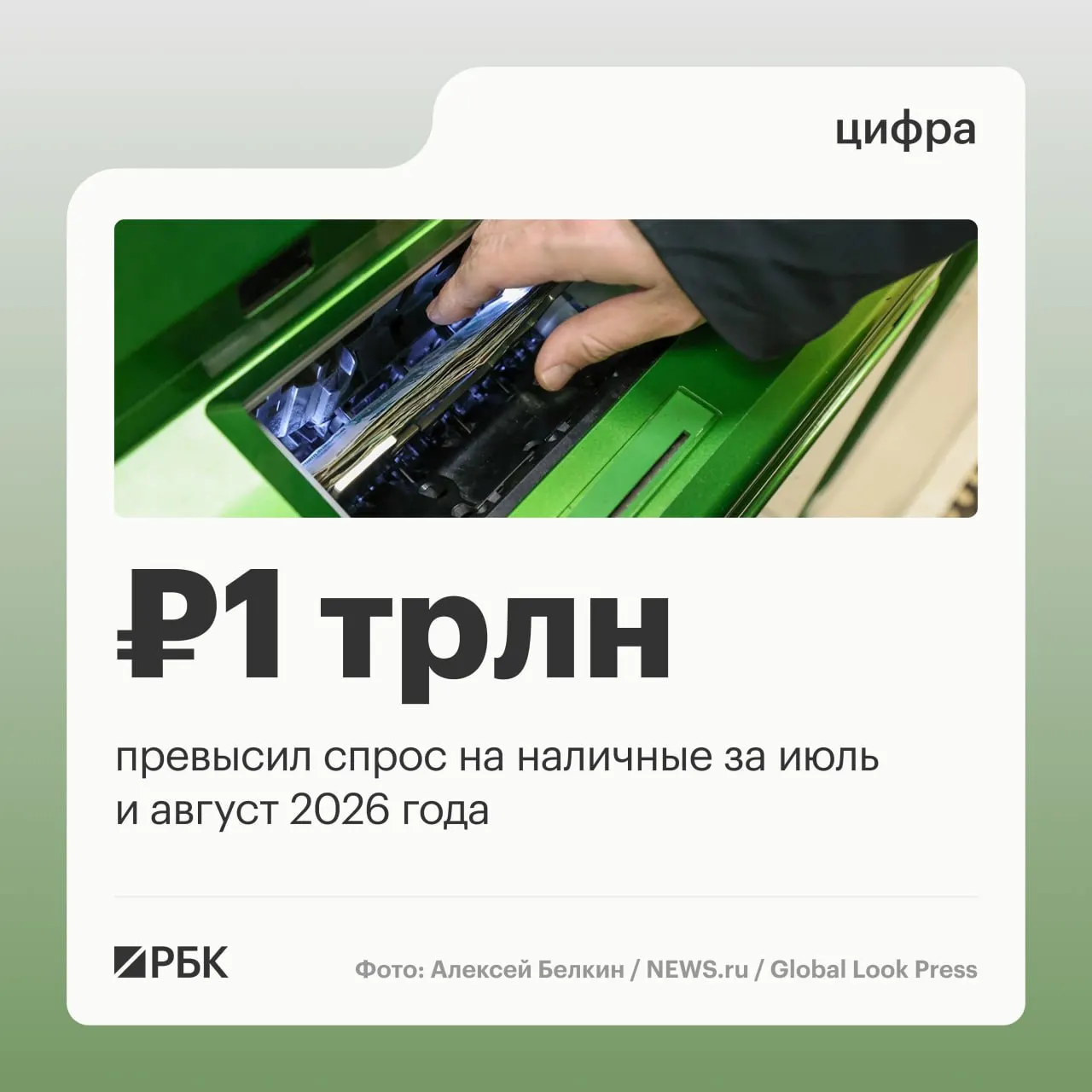Наличные продолжают расти: за год общий объем в обращении увеличился примерно на 2,5 трлн рублей; пик спроса зафиксирован в апреле.